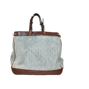 Gucci Diaper Valentine Denim Leather Bag Shoulder Blue Brown Tote